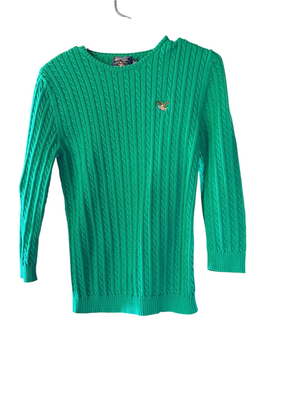 American Living Emerald Green Cable-Knit Crewneck Sweater